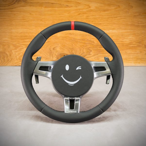Porsche Cayman steering wheel after upholstery